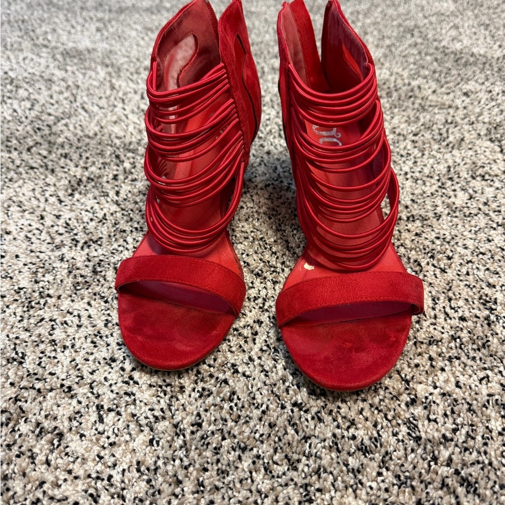 Elegant Red Women's Strappy Wedges